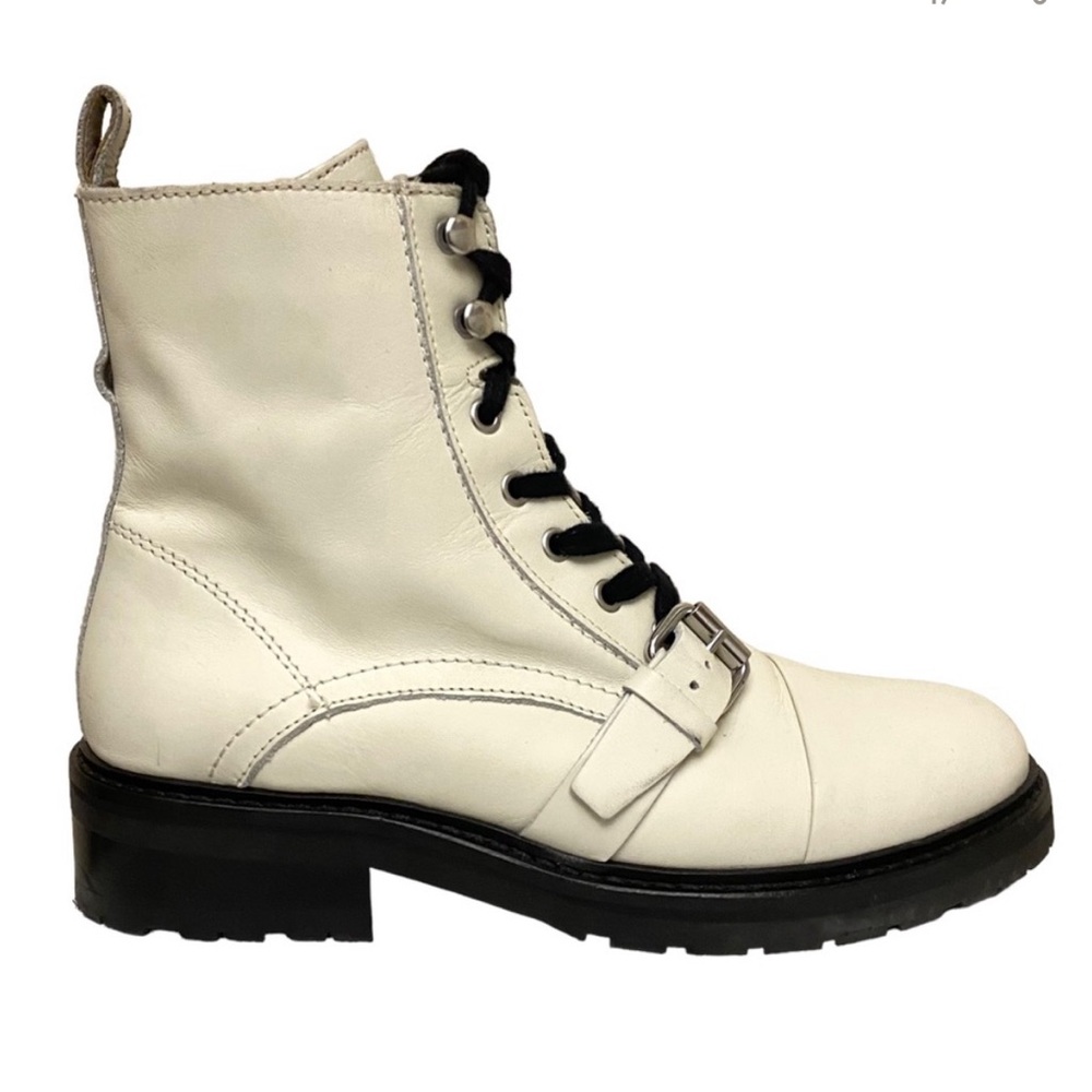 All Saints White Donita Leather Lace Up Combat Boots Size 7